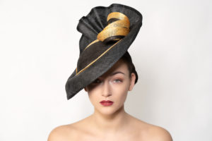Black and Gold Parisisal Straw Hat suitable for Winter and Summer Weddings and Special Occasions by Isabella Josie Millinery