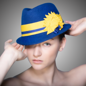 bespoke royal blue and yellow trilby hat