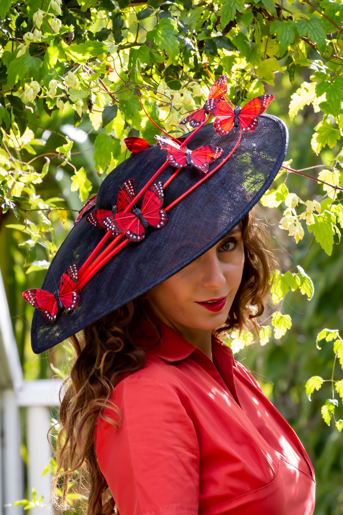 Navy hat red butterfly by Isabella Josie