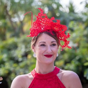 red lace fascinator by Isabella Josie Millinery