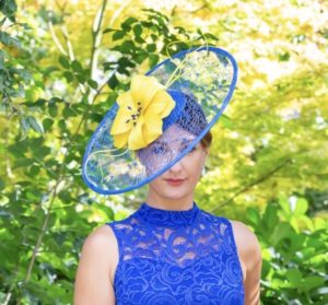 Blue and Yellow Mesh Brim Hat by Isabella Josie Millinery Ascot Hat