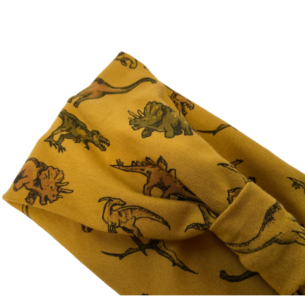 Mustard Dinosaur Jersey Headband by Isabella Josie Millinery headwear to compliment Run and Fly outfits