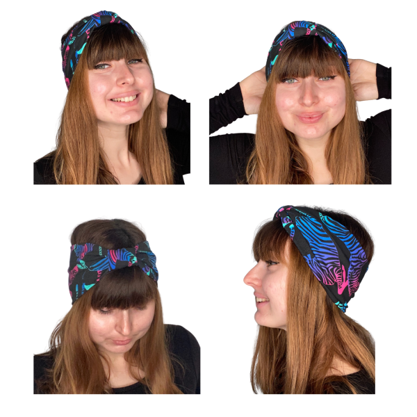 Rainbow Zebra Jersey Headband by Isabella Josie to compliment Run and Fly outfits