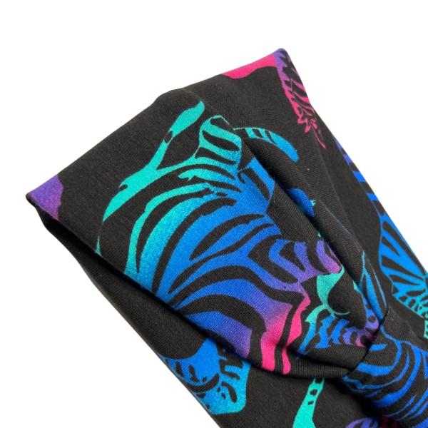 Rainbow Zebra Jersey Headband by Isabella Josie to compliment Run and Fly outfits