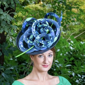 Black Blue and Green Sculptural hat by Isabella Josie, West Sussex Millinery