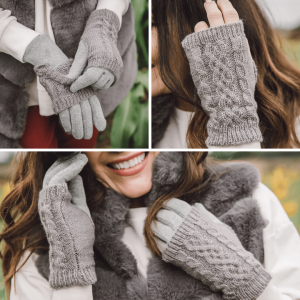 Grey cable knit gloves 3 in 1