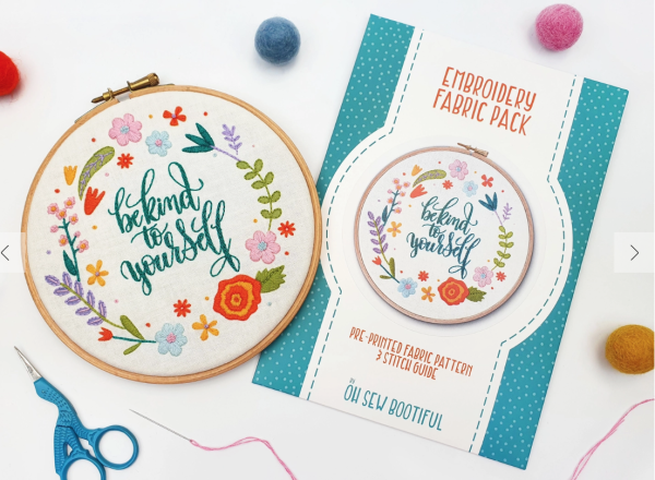 Be Kind to Yourself embroidery pattern fabric pack
