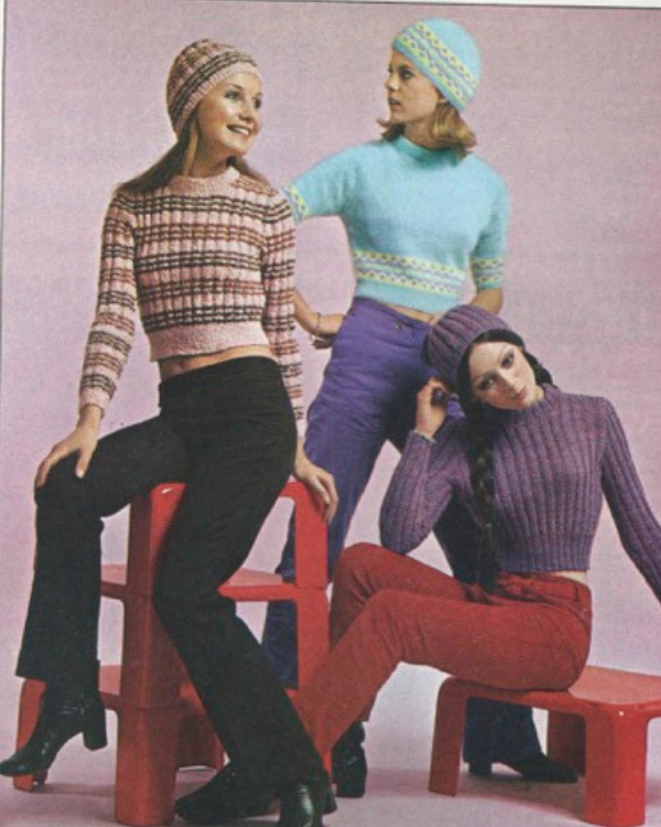 March 1970 Stitchcraft magazine mini set sweaters with beanies