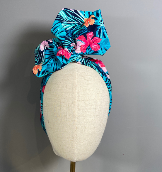 Teal Hibiscus Headwrap Hair Accessory by Isabella Josie ideal for thick hair