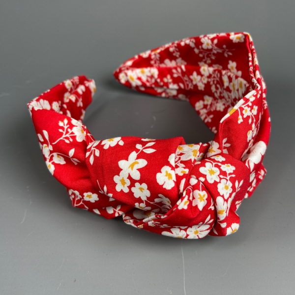 Red Daisy Knot Headband by Isabella Josie, Designer Headwear