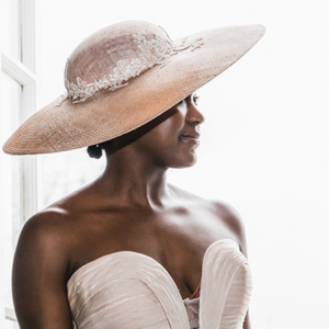 Large Blush Pink Hat with ivory lace trim by Isabella Josie