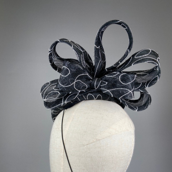 Black and White Teardrop Hat with Bow detail
