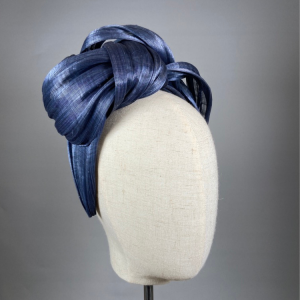 Navy Blue Silk Abaca Turban Headband by Isabella Josie Millinery