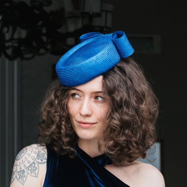 royal blue pillbox hat with bow