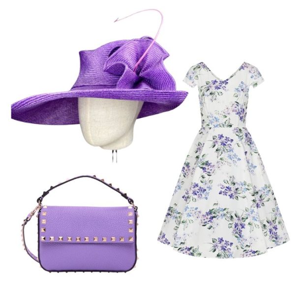 lilac wide brimmed special occasion hat