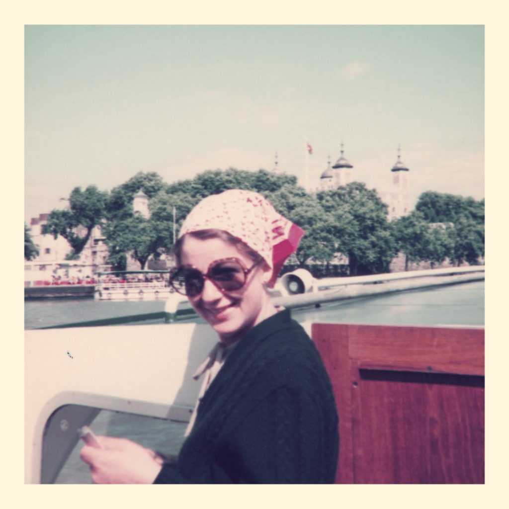 Headscarf worn as hair accessory. Late 1970s fashion. Copyright Isabella Josie. 