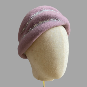 Lilac and silver pill box cloche by Isabella Josie