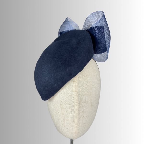 Navy Tear drop percher hat with bow detail